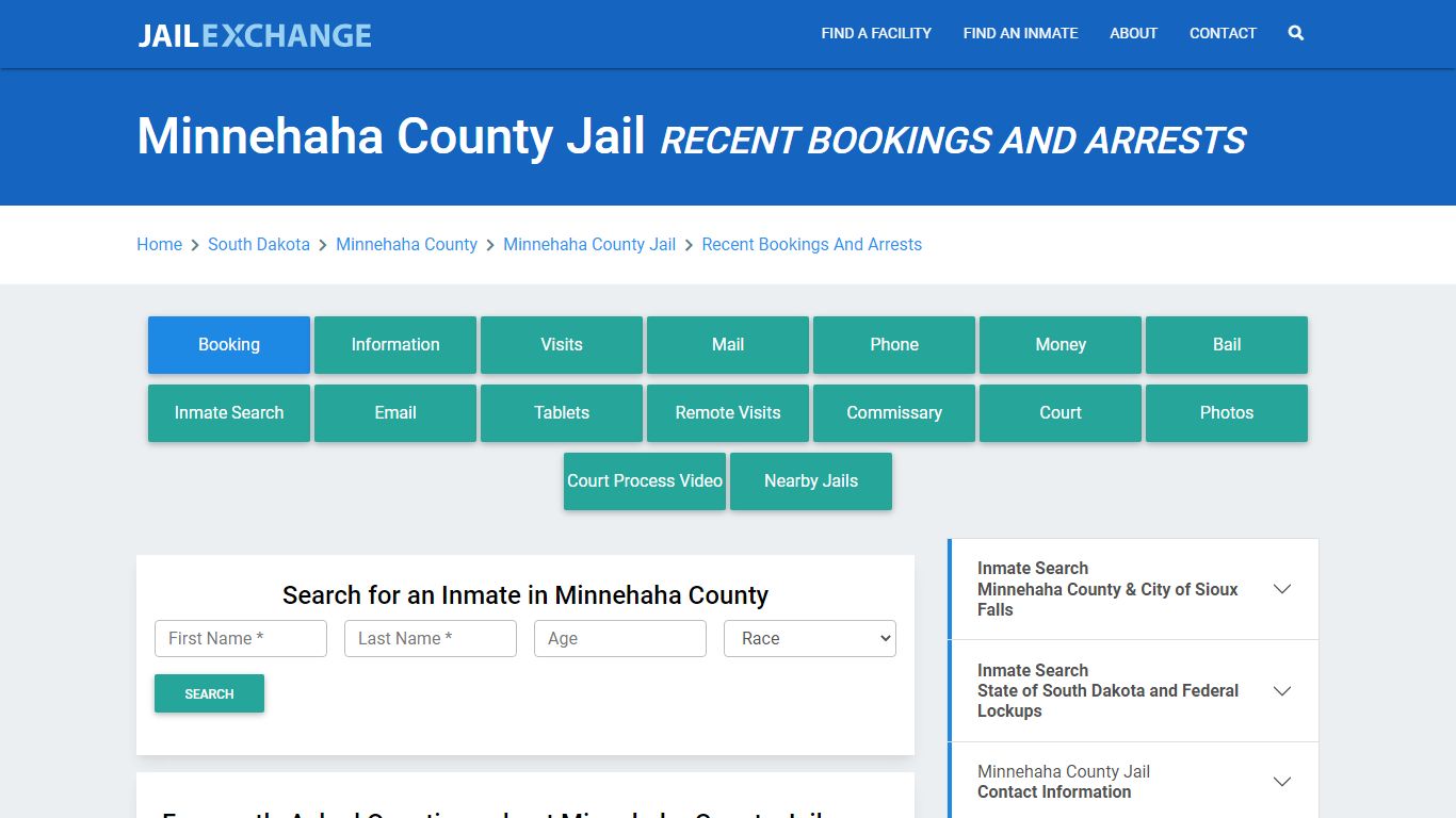 Minnehaha County Jail Recent Bookings And Arrests - Jail Exchange